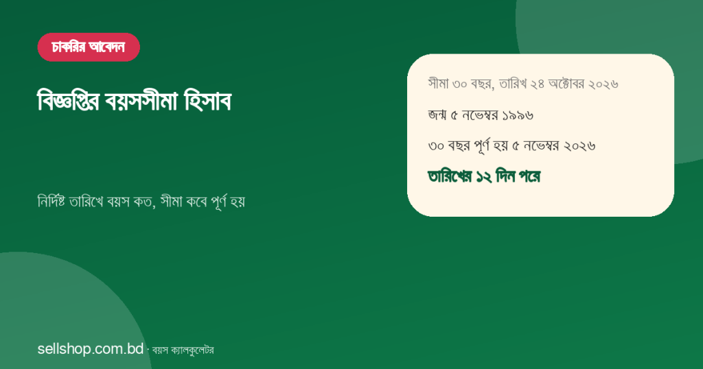 সীমা ৩০ বছর, জন্ম ৫ নভেম্বর ১৯৯৬: ৩০ বছর পূর্ণ হয় ৫ নভেম্বর ২০২৬, তারিখের ১২ দিন পরে