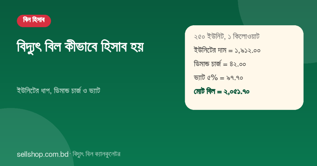 বিদ্যুৎ বিল কীভাবে হিসাব হয়: ২৫০ ইউনিটে মোট বিল ২,০৫১.৭০ টাকা
