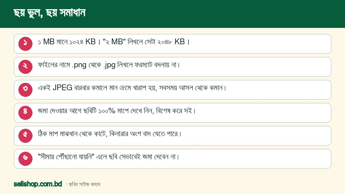 ছয় ভুল ও তার সংক্ষিপ্ত সমাধান
