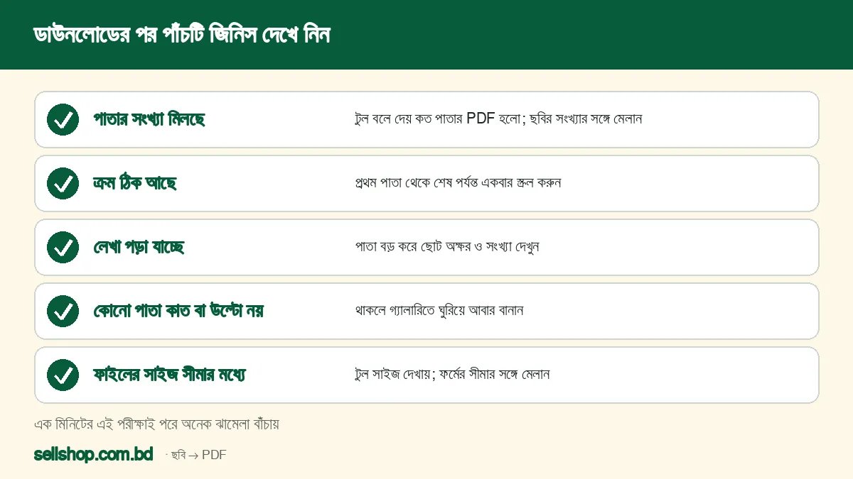 PDF ডাউনলোডের পর পাতার সংখ্যা, ক্রম, লেখা, কাত পাতা ও সাইজ দেখার পাঁচটি পরীক্ষা