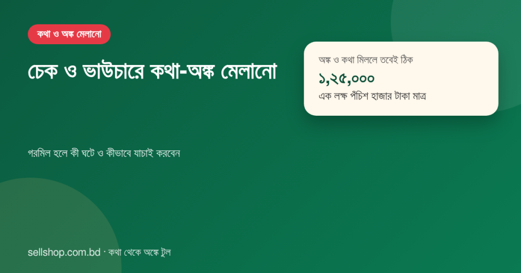 অঙ্ক ১,২৫,০০০ ও কথা এক লক্ষ পঁচিশ হাজার মিললে তবেই ঠিক